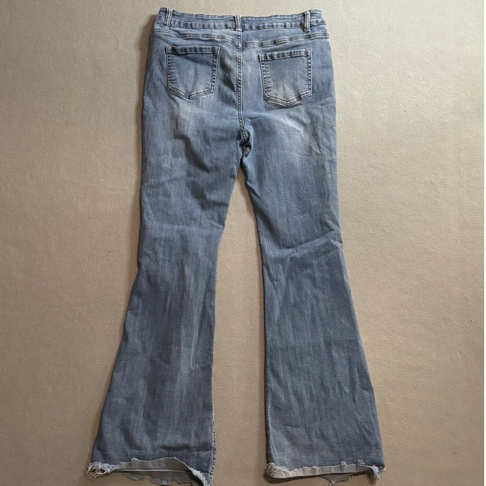 Pink Label Denim Co Distressed Flare Jeans Stretch Blue Sz Wide leg Y2K